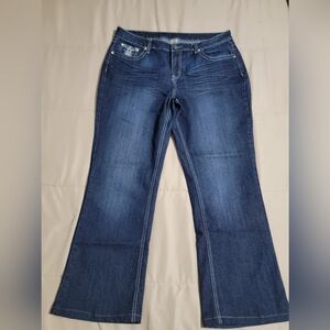 Earl Womens Jeans Dark Wash Bootcut Mid Rise Embellished Back Pockets - Size 14P